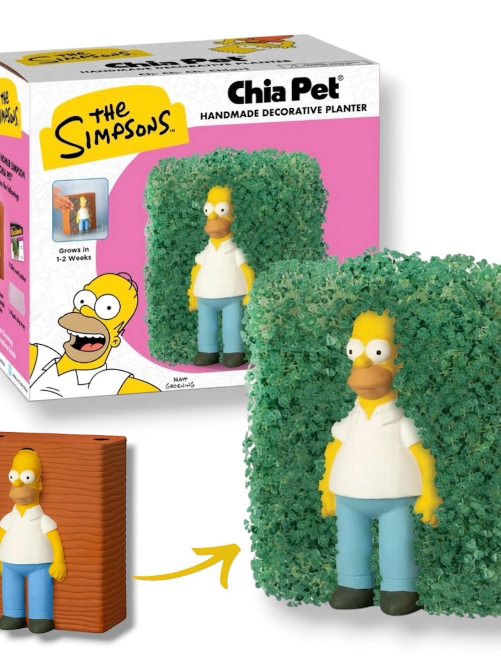 Chia Pet The Simpsons Homer Decorative Planter - Yellow & Green